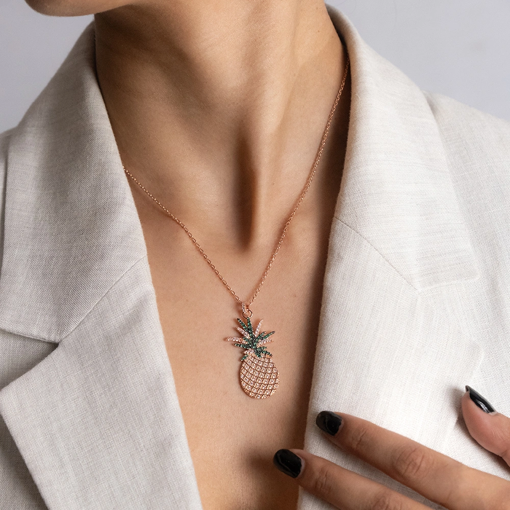 Reegalia Pineapple Bliss Chain Pendant – 925 Silver with Gold Finish