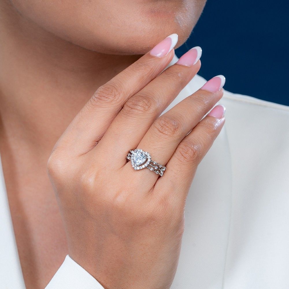 Heart Halo 925 Sterling Silver Engagement Ring