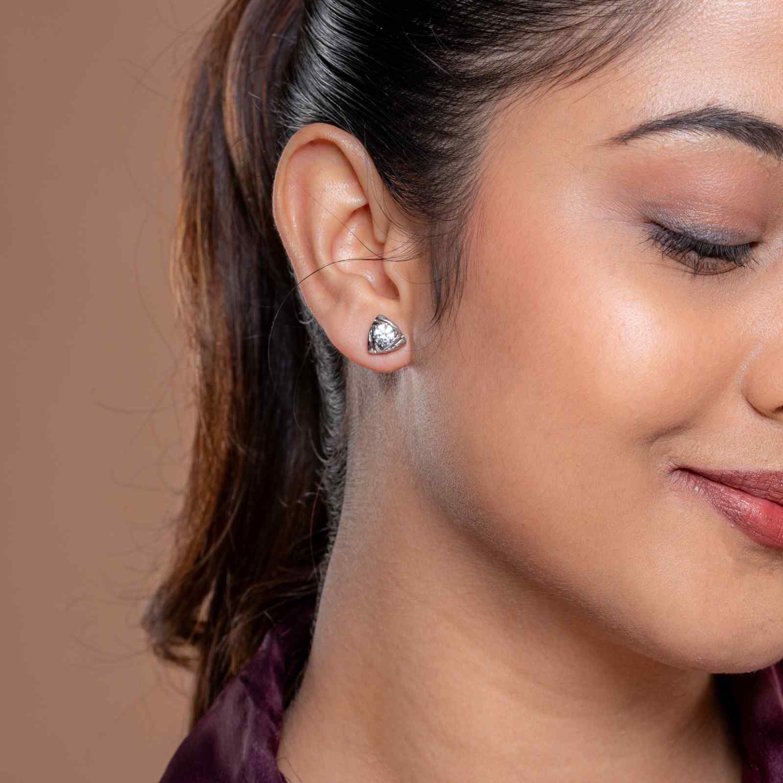 925 Sterling Silver Geometric Triangle Stud Earrings