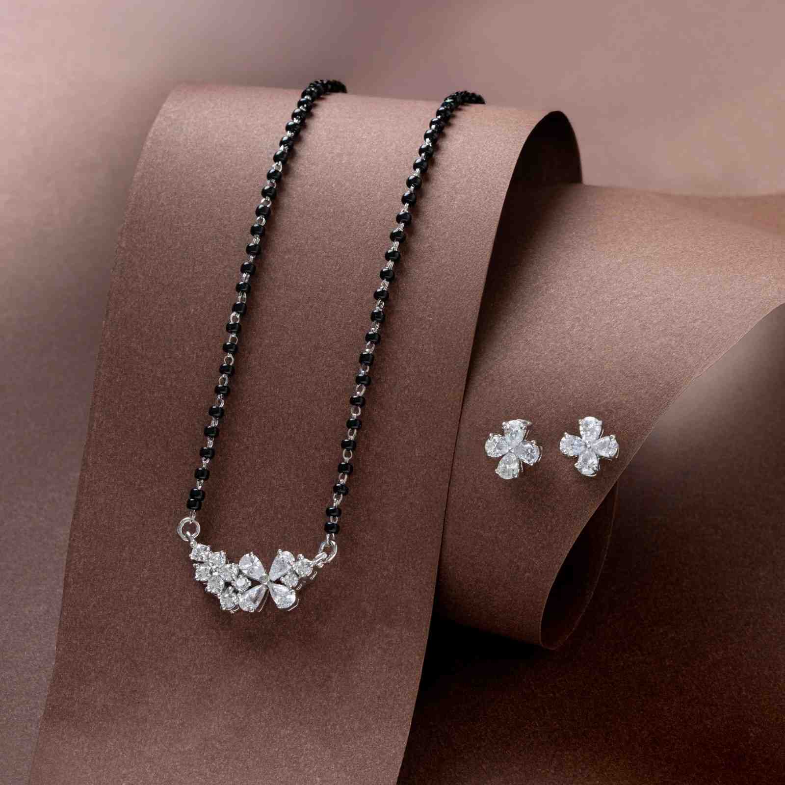 Reegalia Floral Sparkle 925 Sterling Silver Mangalsutra Set
