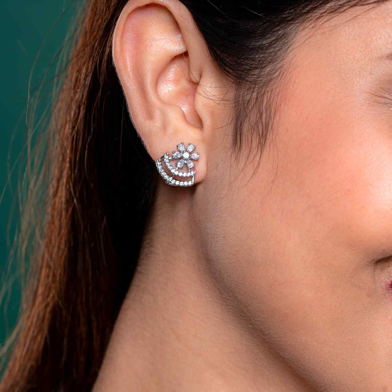 925 Sterling Silver Floral Lace Mangalsutra with Matching Earrings