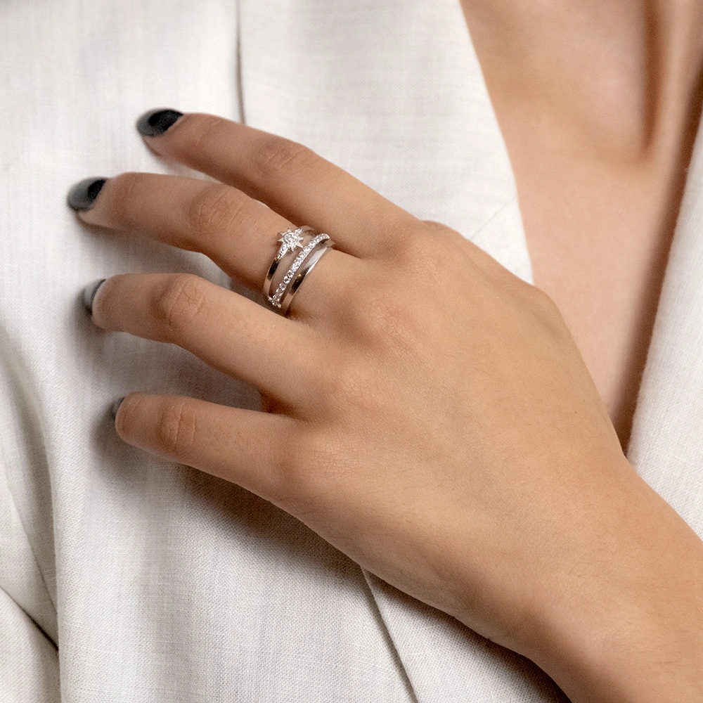 Reegalia Celestial Glow Ring – 925 Silver Triple Band with Star Charm