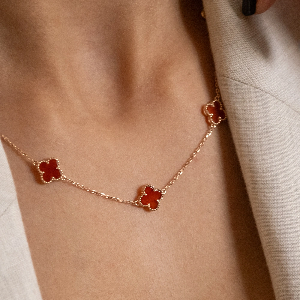 Reegalia Royale Clover Station Necklace – 925 Silver Gold-Plated