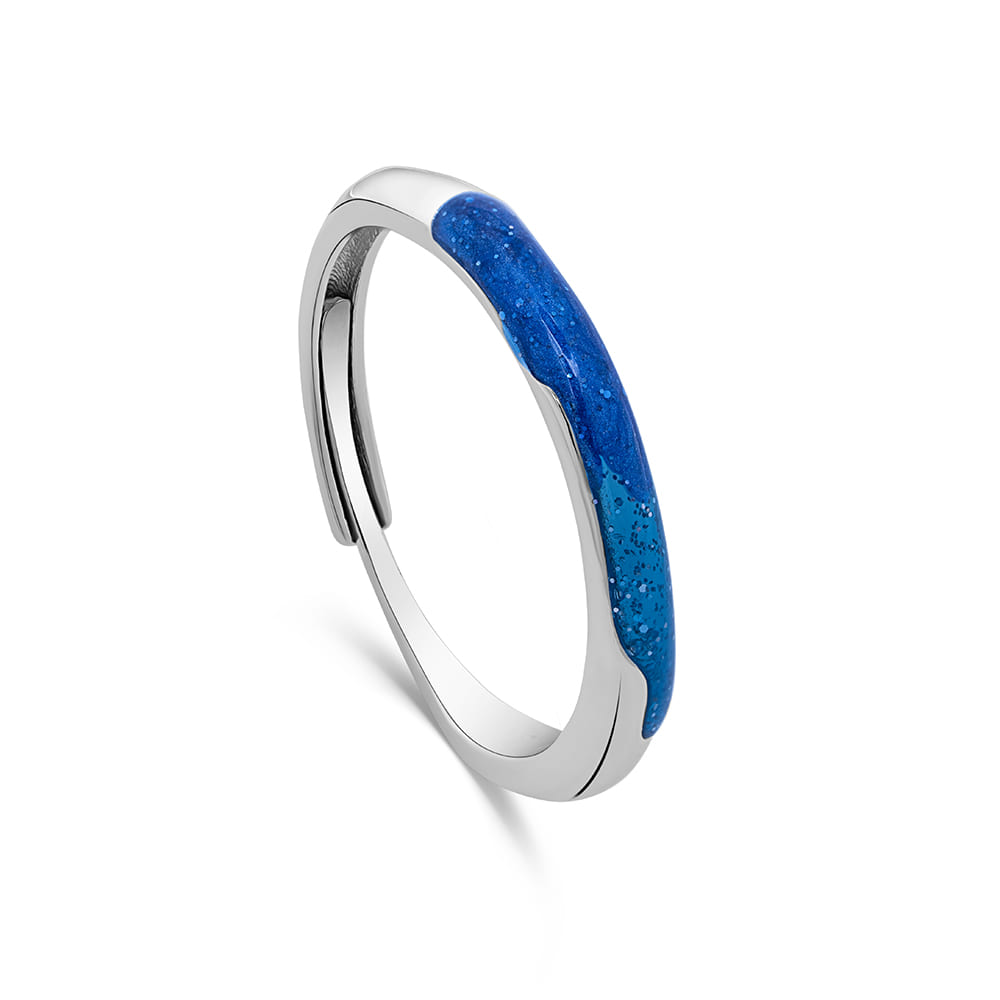 Reegalia Azure Glow 925 Silver Adjustable  Enamel Ring
