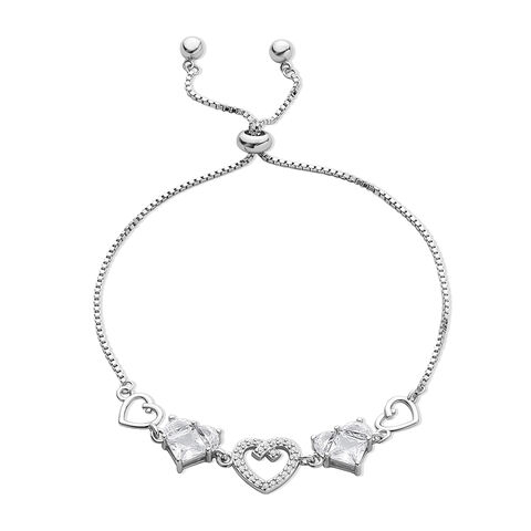 Reegalia Sterling Silver Linked Hearts CZ Bracelet.