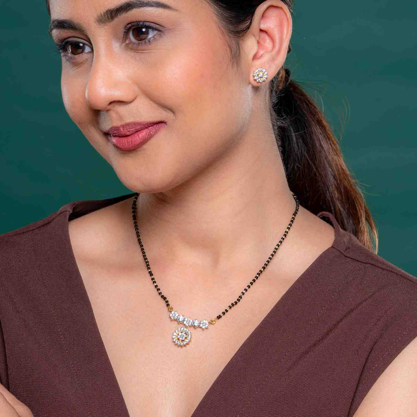 925 Sterling Silver Floral Mangalsutra with Matching Earrings