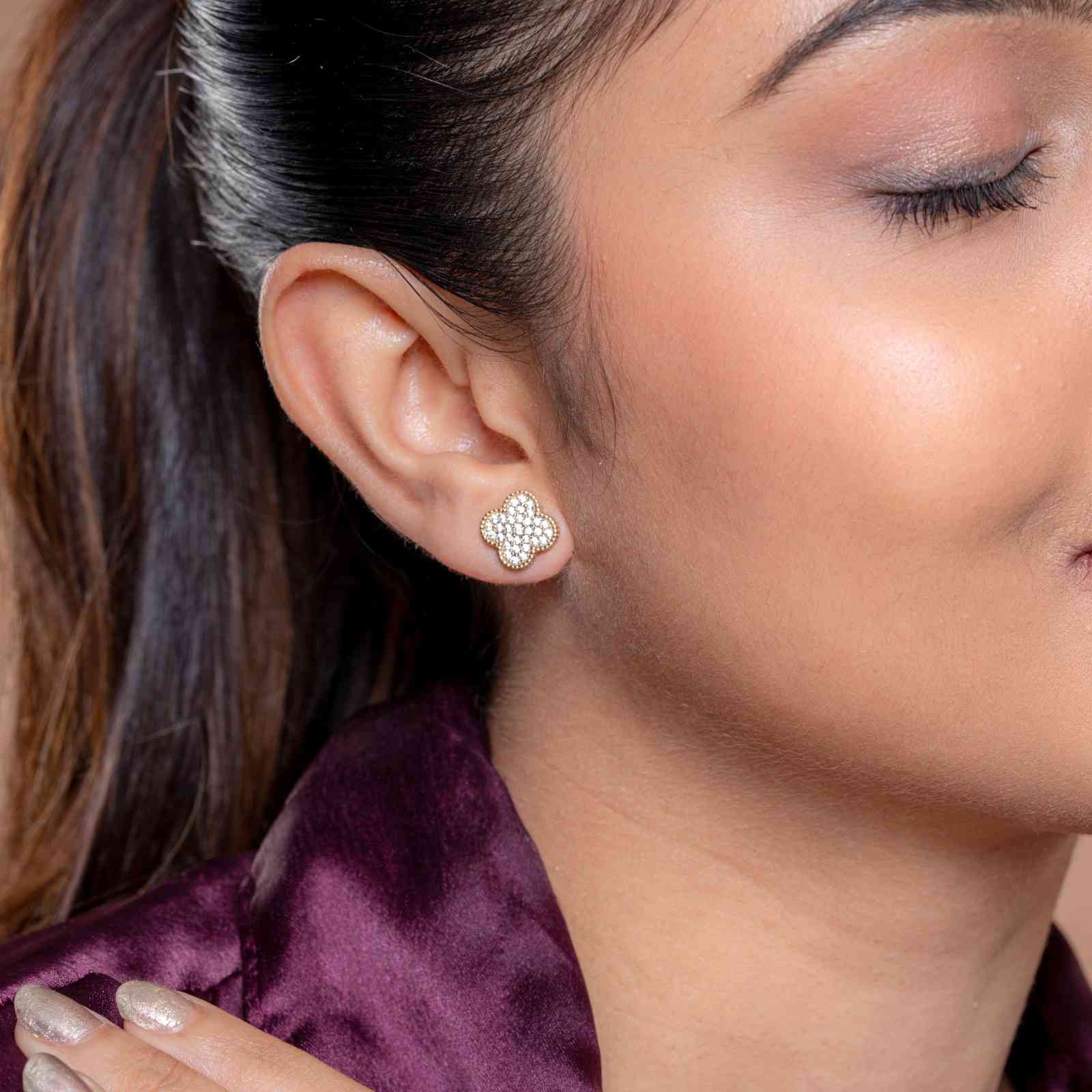 925 Sterling Silver Gold-Plated Clover Stud Earrings