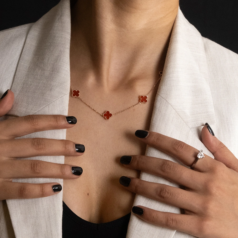 Reegalia Royale Clover Station Necklace – 925 Silver Gold-Plated