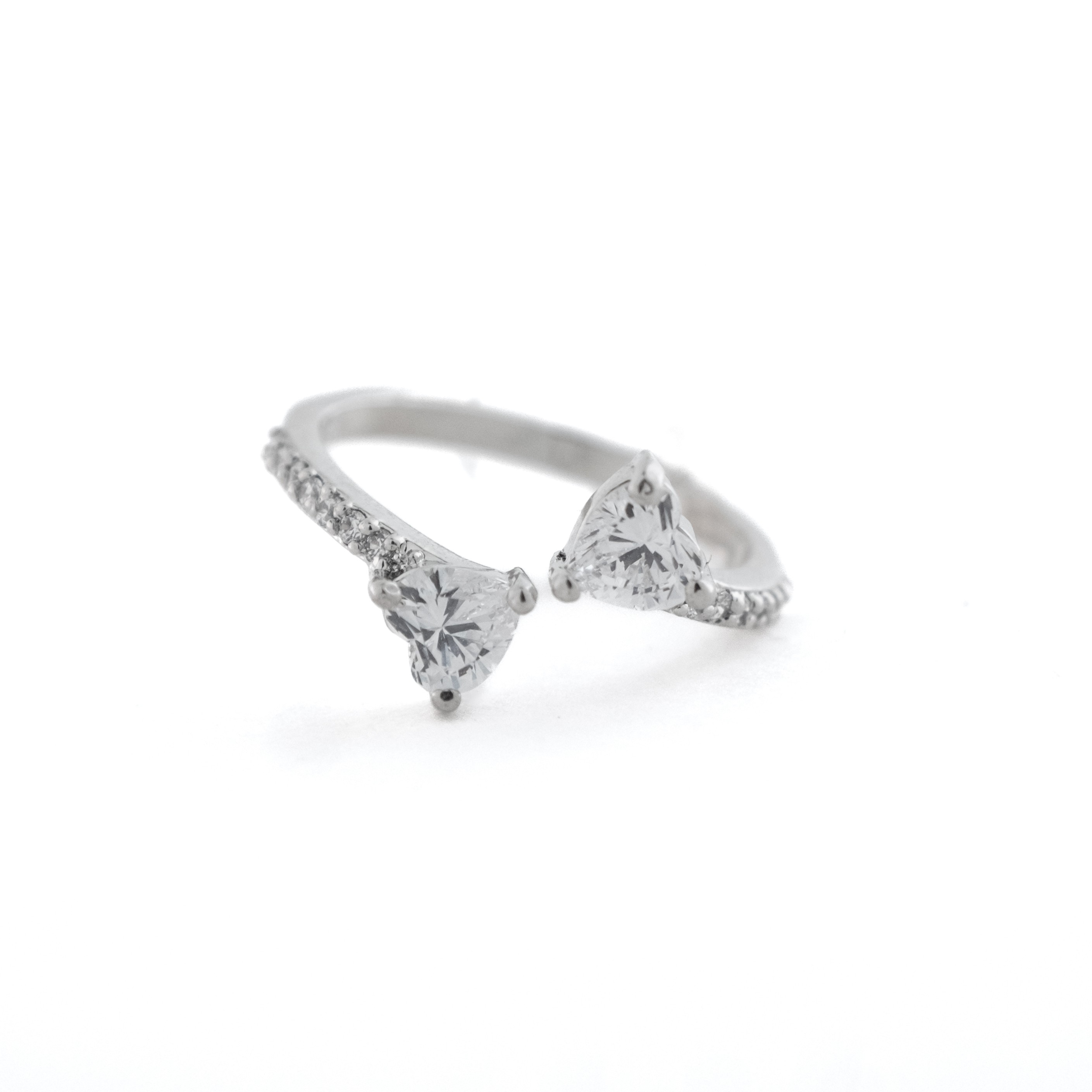 Reegalia Sterling Silver Twin Heart Adjustable Ring