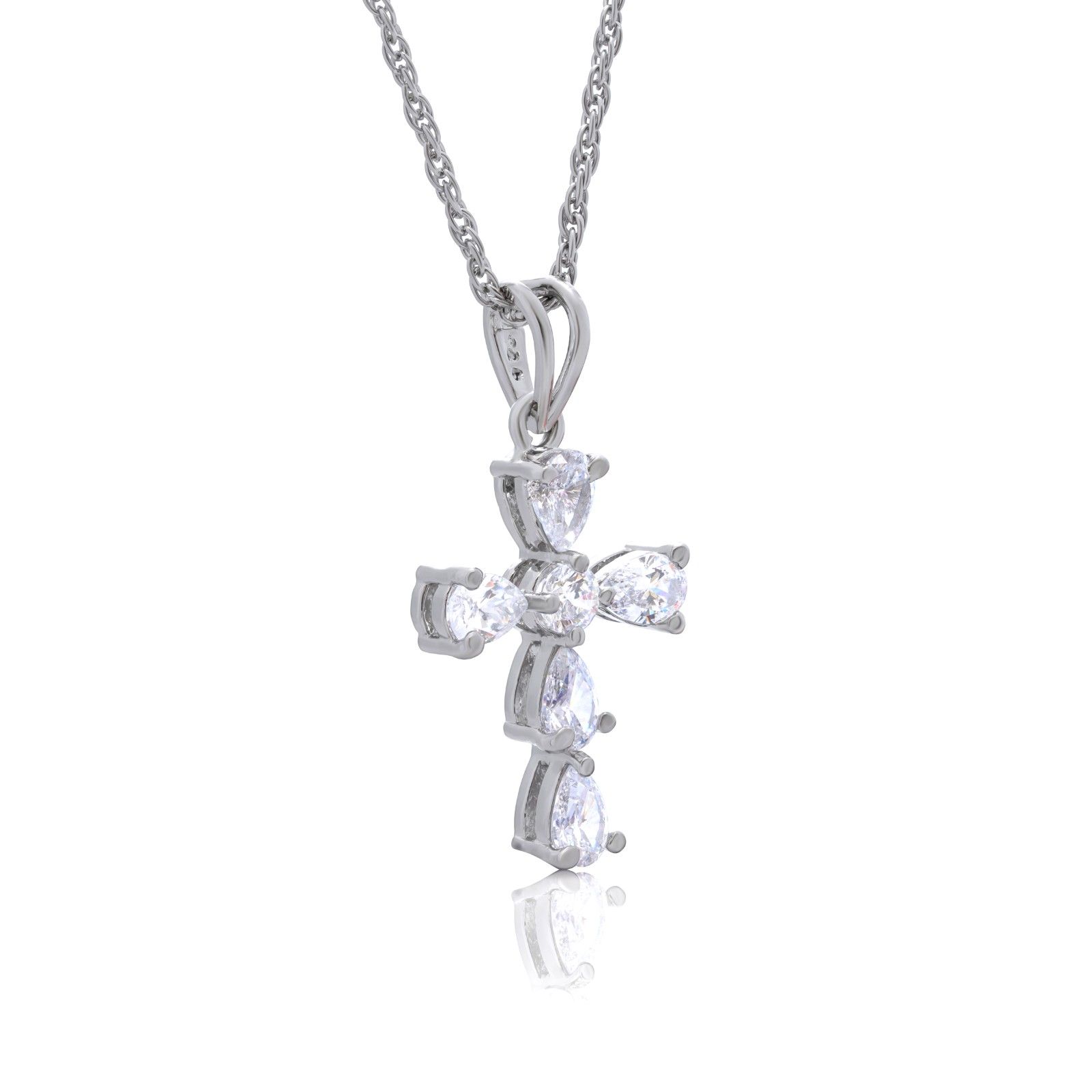 925 Sterling Silver Zircon Cross Pendant Necklace