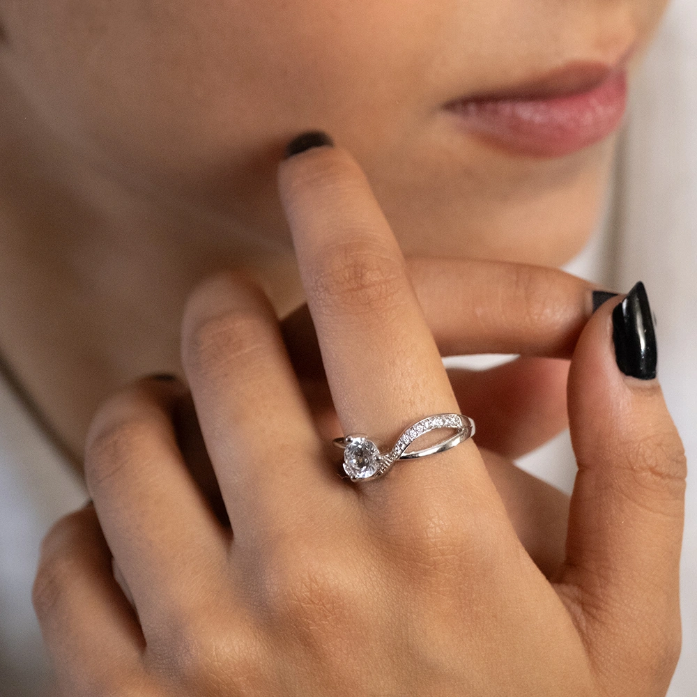 Reegalia Celeste Twist 925 Silver Solitaire Ring