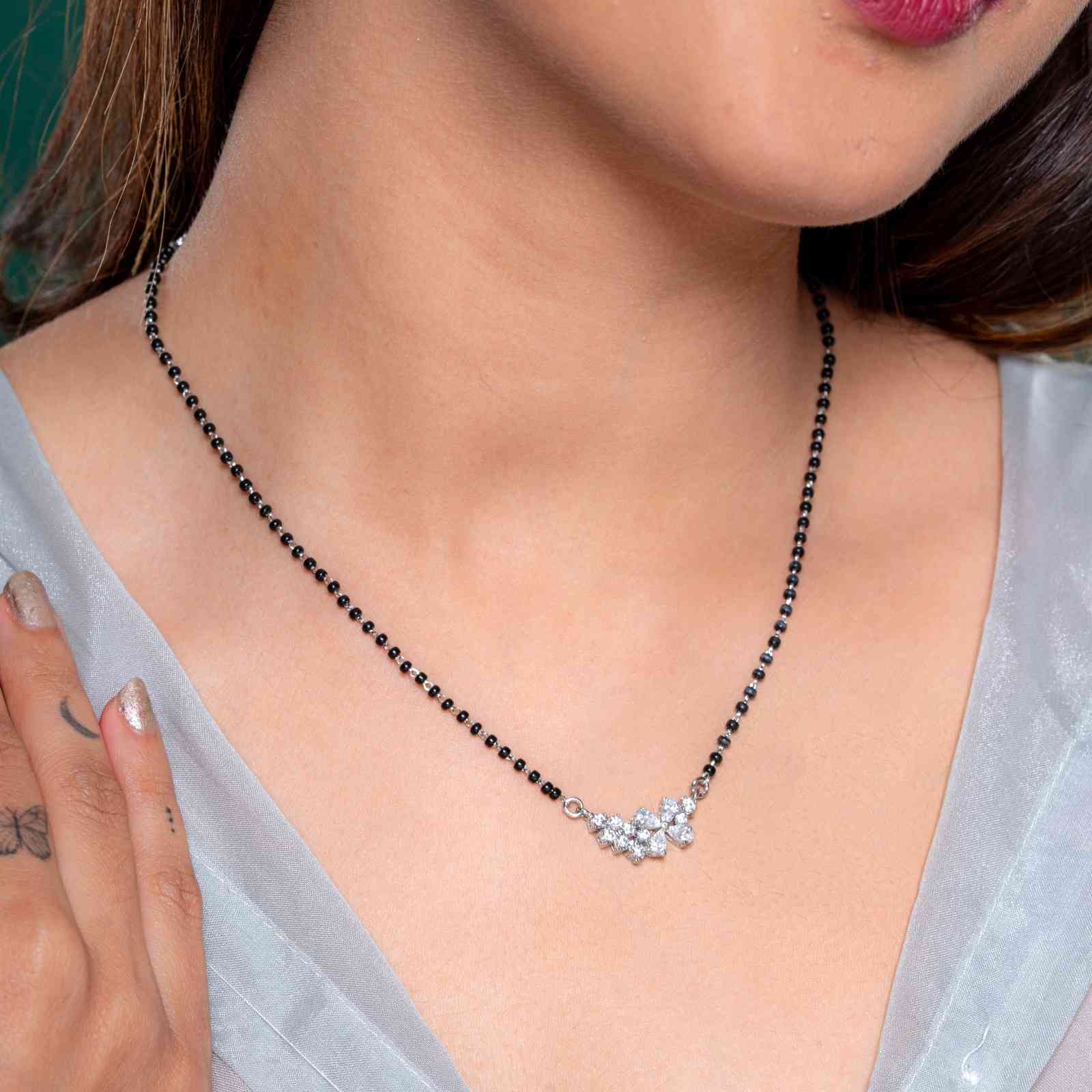 Reegalia Floral Sparkle 925 Sterling Silver Mangalsutra Set