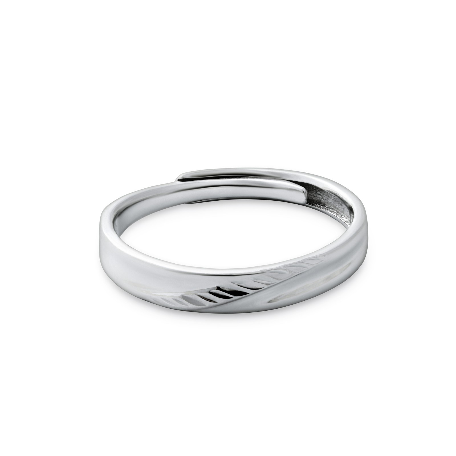 925 Sterling Silver Textured Leaf Pattern Band Adjustable Ring