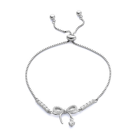 Reegalia Sterling Silver Bow Charm CZ Bracelet.