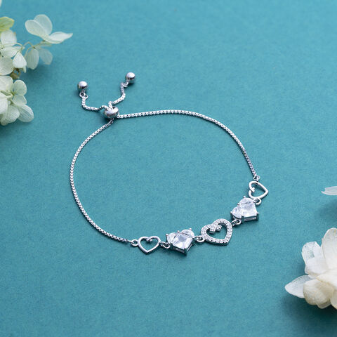 Reegalia Sterling Silver Linked Hearts CZ Bracelet.