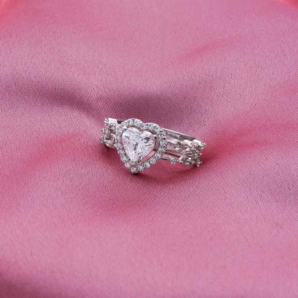 Heart Halo 925 Sterling Silver Engagement Ring