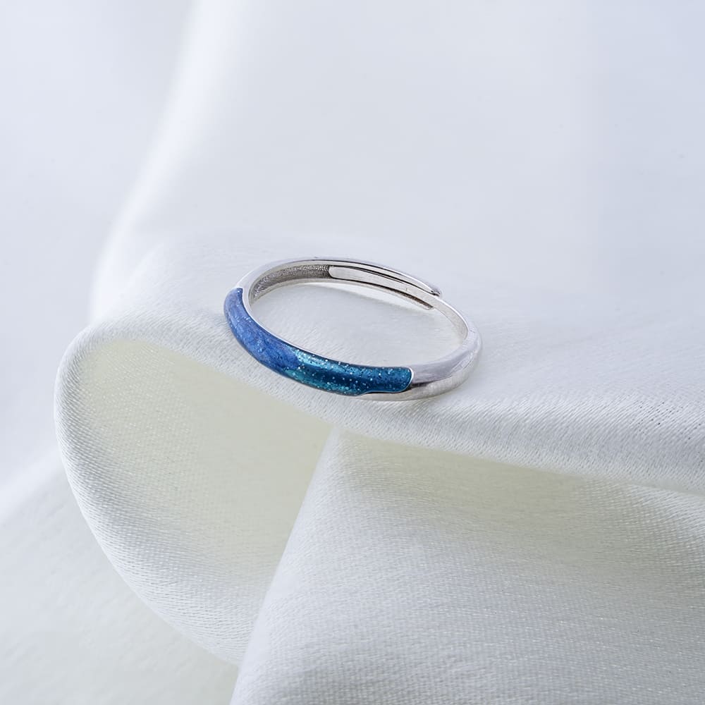 Reegalia Azure Glow 925 Silver Adjustable  Enamel Ring