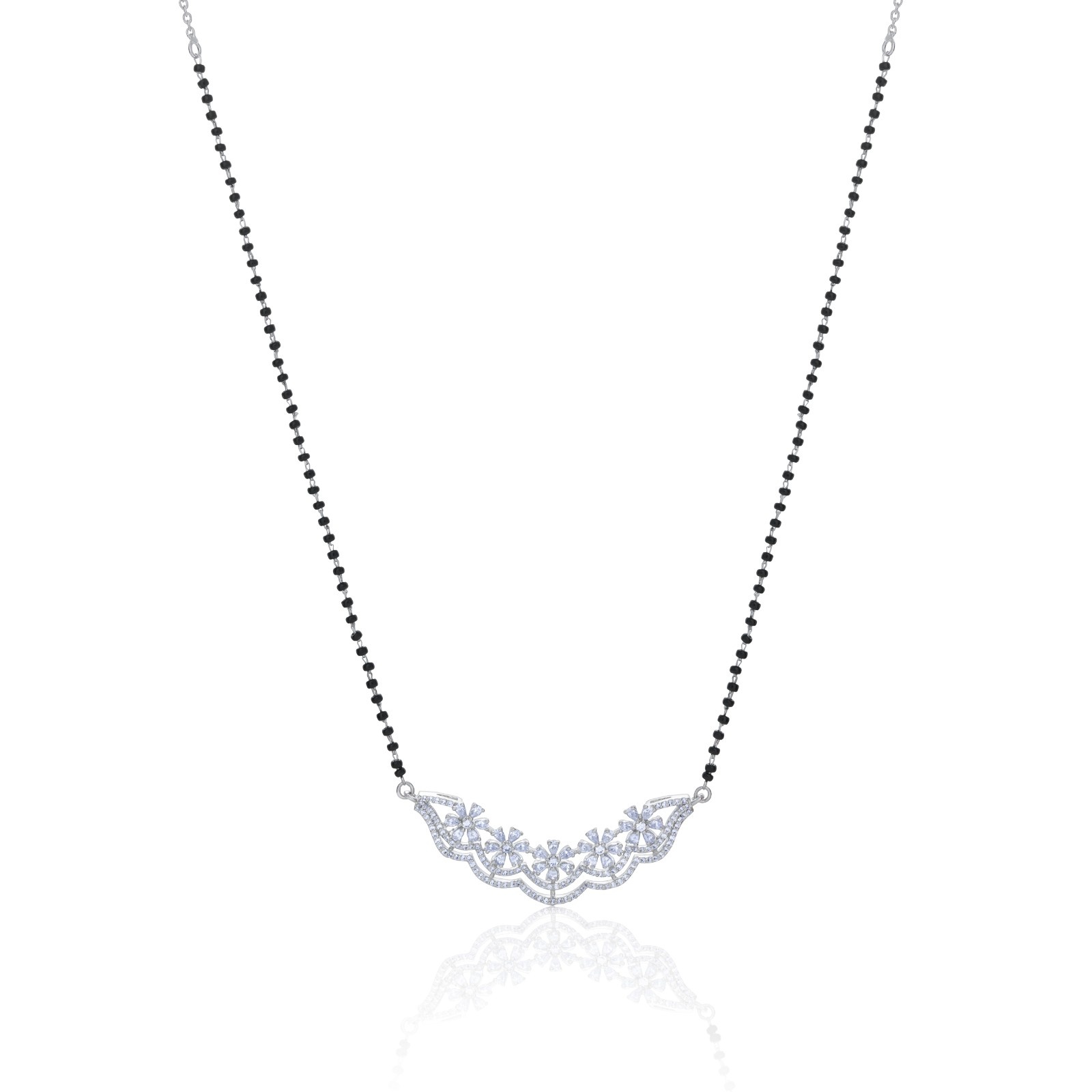 925 Sterling Silver Floral Lace Mangalsutra with Matching Earrings