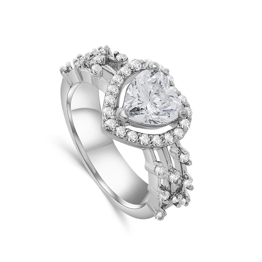 Heart Halo 925 Sterling Silver Engagement Ring